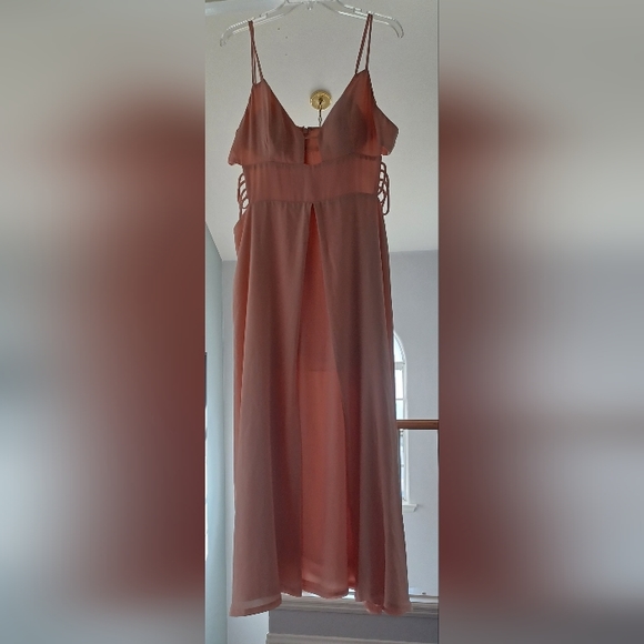 Fame & Partners x Free People 12 Megan Side Cutout Maxi Dress Gown Blush Pink - Picture 5 of 16